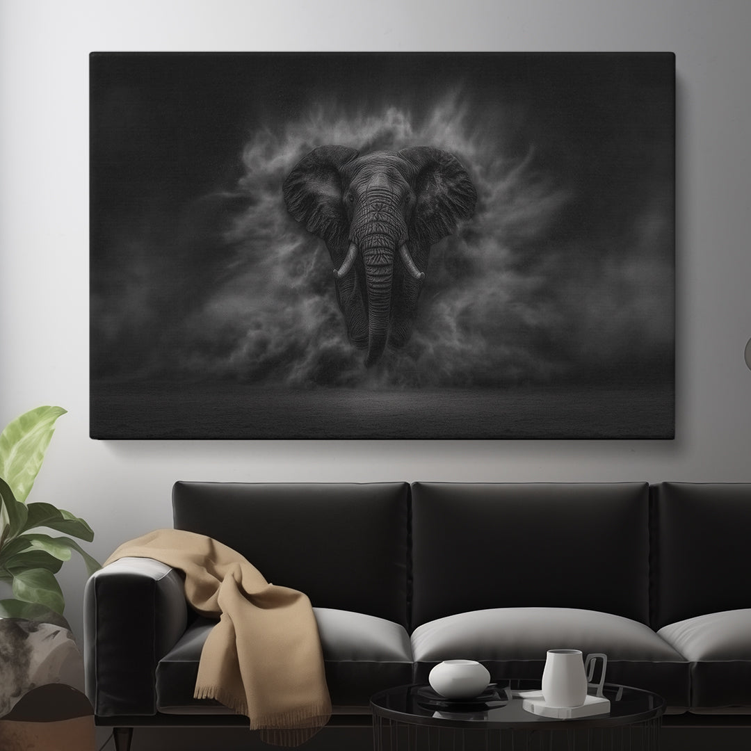 Black and White Elephant Animals Canvas Print Artesty