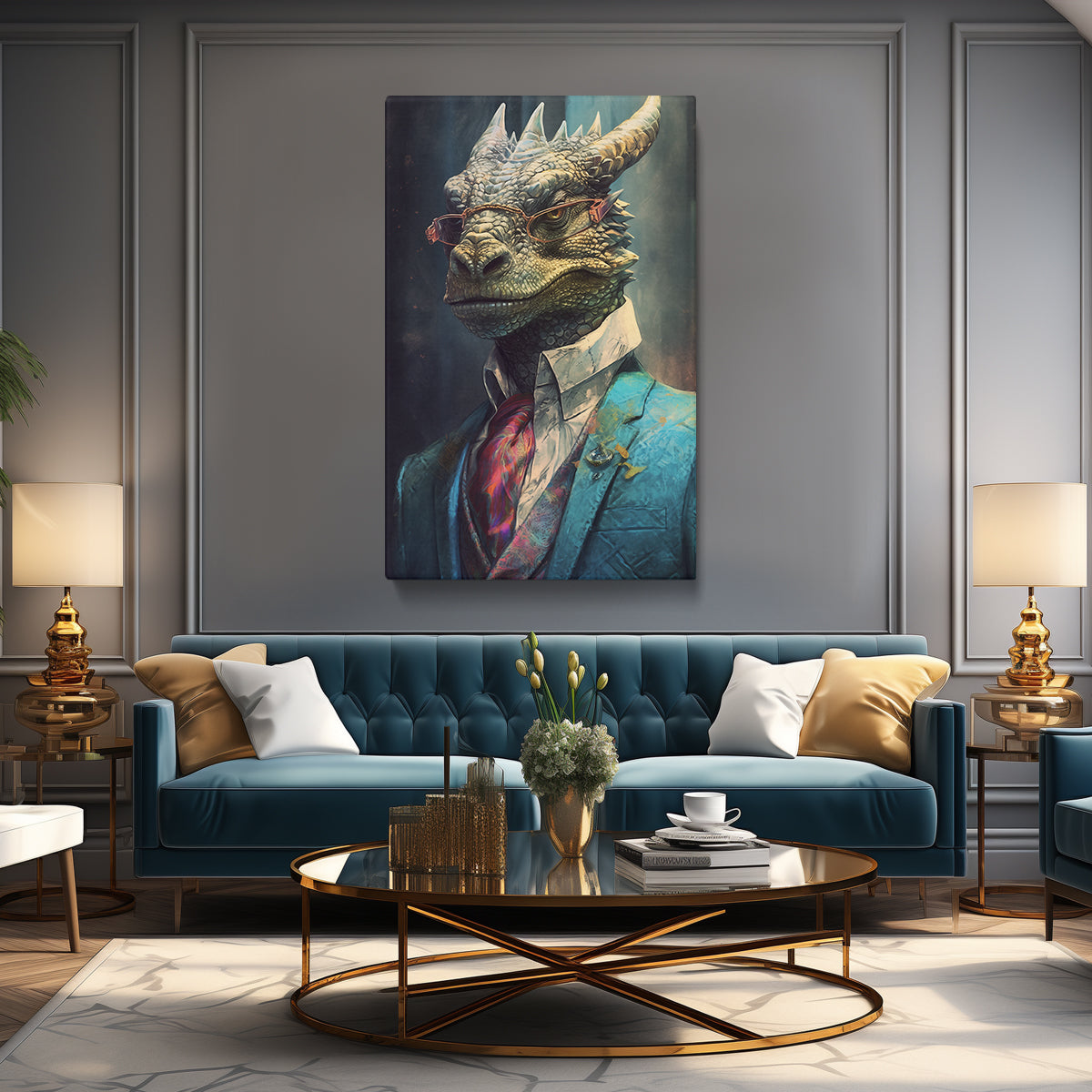 Chic Dragon in Suit Canvas Prints Artesty 1 Panel 16"x24" 