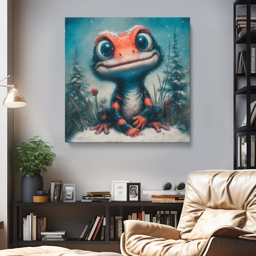 Whimsical Lizard in Snow Contemporary Art Artesty