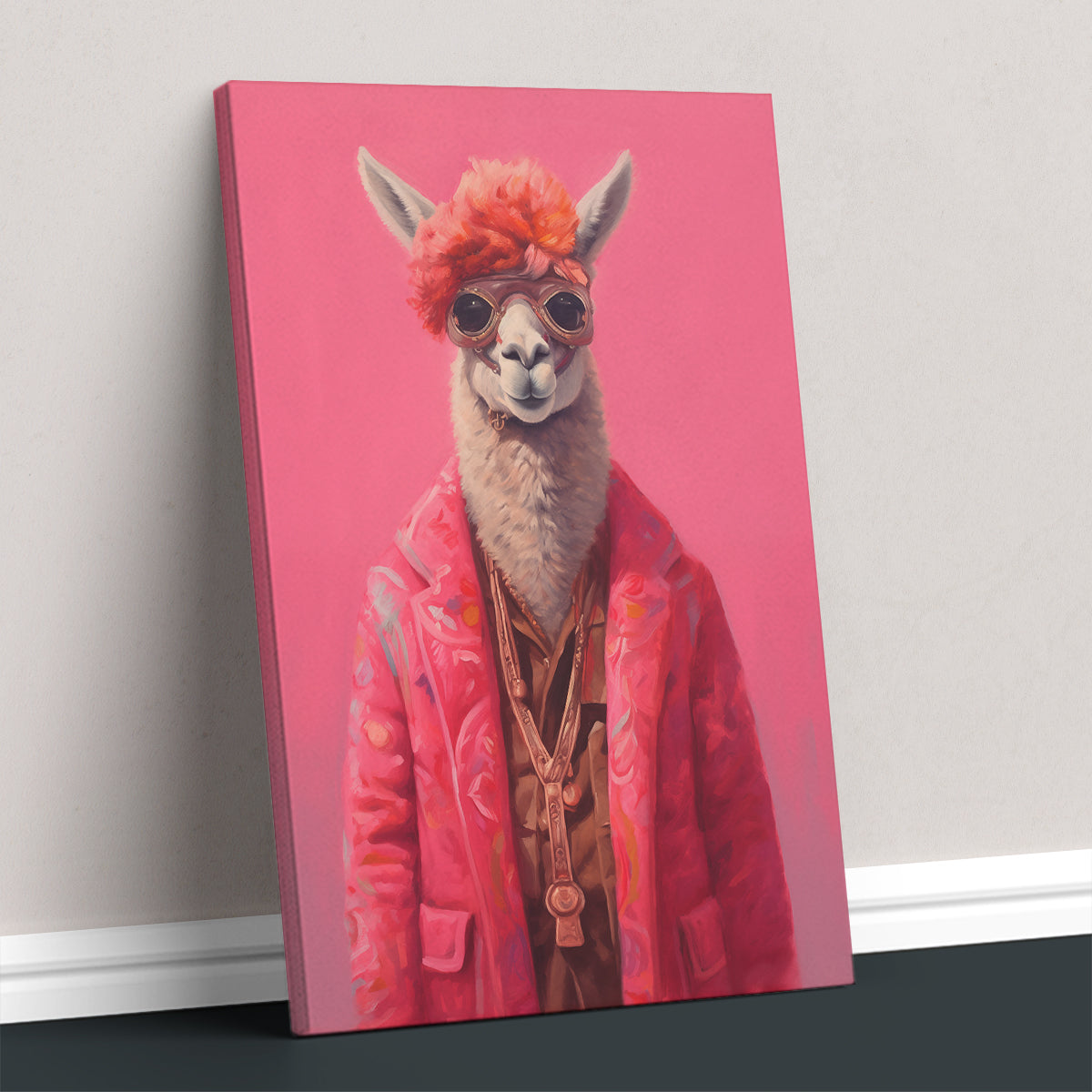 Llama Dressed in Pink Hipster Coat Canvas Prints Artesty 1 Panel 16"x24"