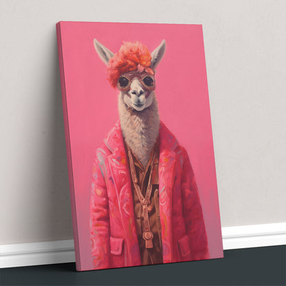 Llama Dressed in Pink Hipster Coat Canvas Prints Artesty 1 Panel 16"x24"