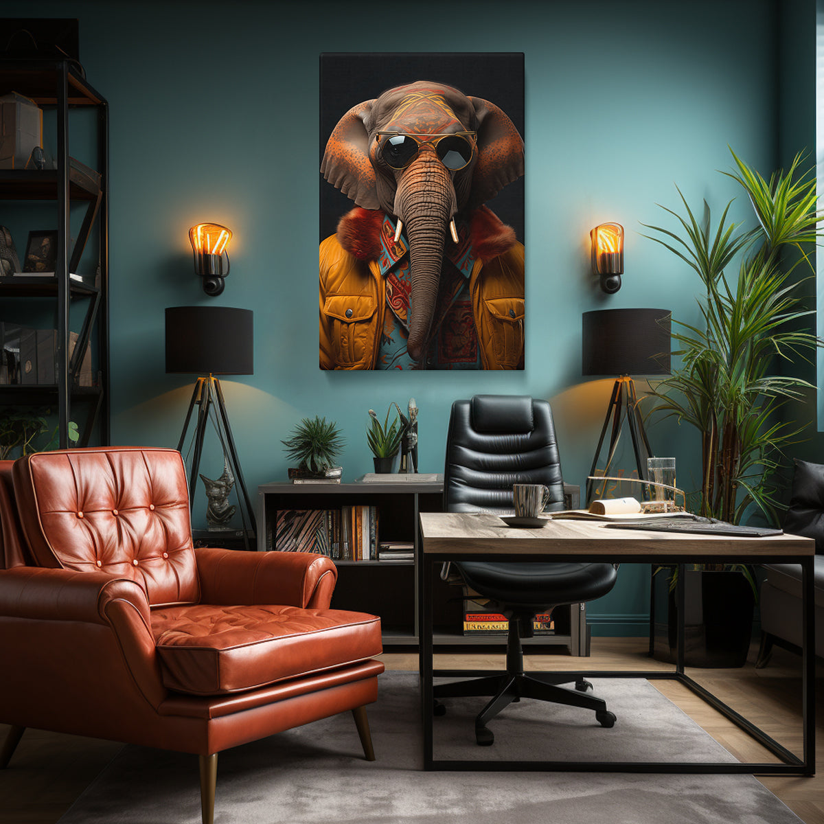 Trendy Jungle Elephant in Jacket Canvas Prints Artesty 1 Panel 16"x24" 