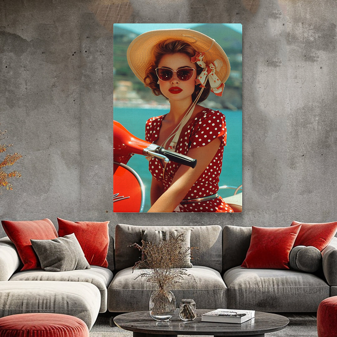 Girl on Retro Scooter Canvas Prints Artesty