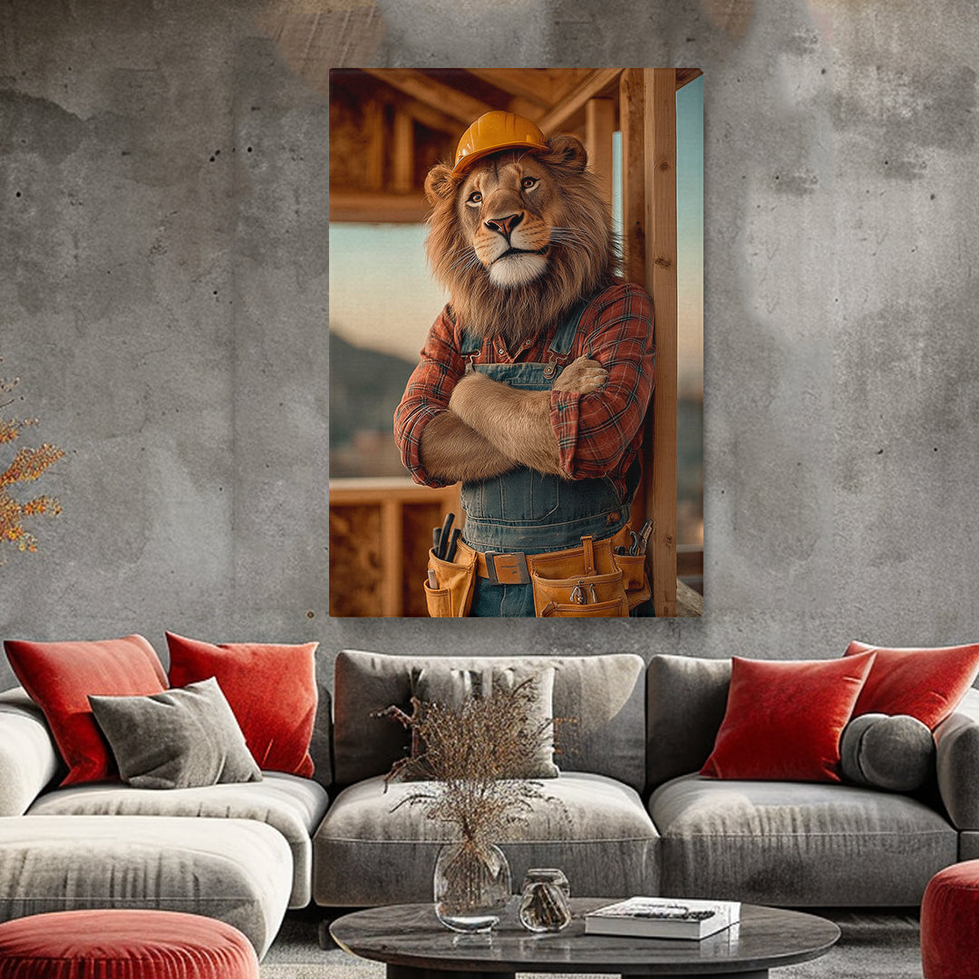 Construction Worker Lion Canvas Prints Artesty