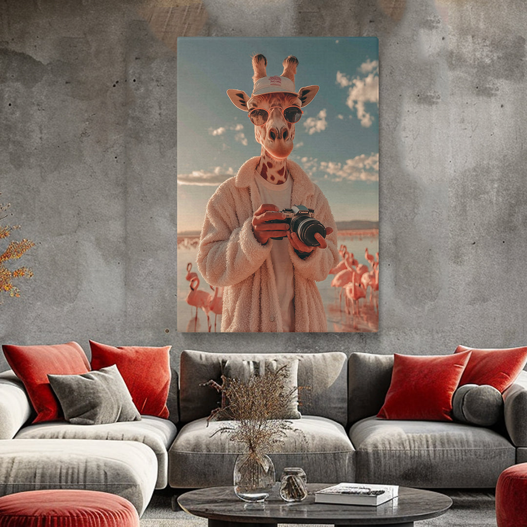 Giraffe Photographer with Camera Canvas Prints Artesty