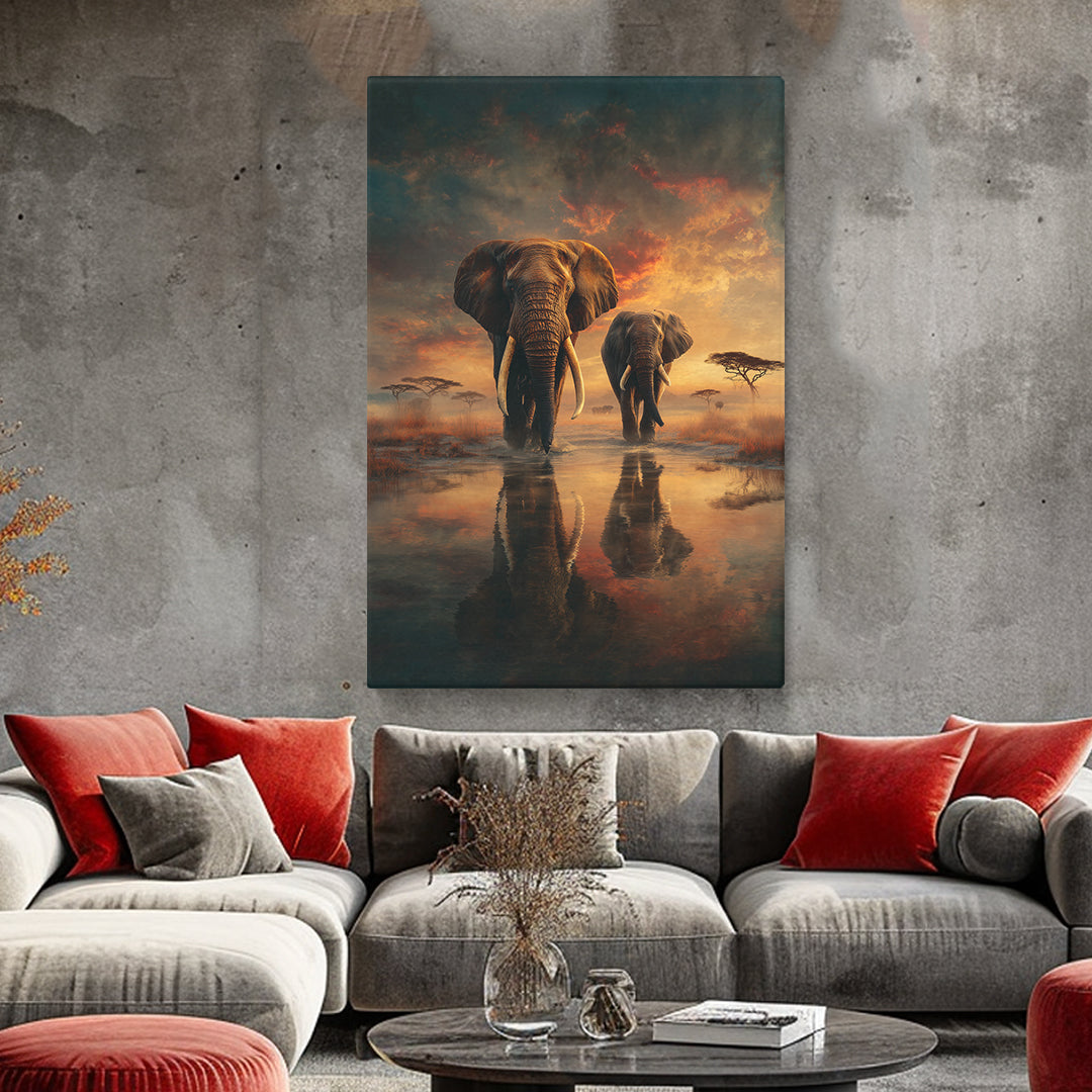 Majestic African Elephants at Sunset Canvas Prints Artesty 1 Panel 16"x24"