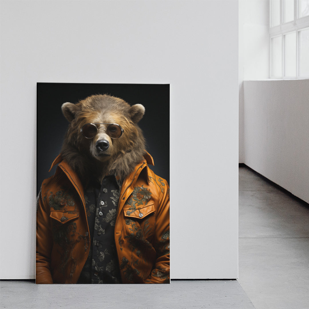 Brutal Bear in Jacket and Sunglasses Canvas Prints Artesty