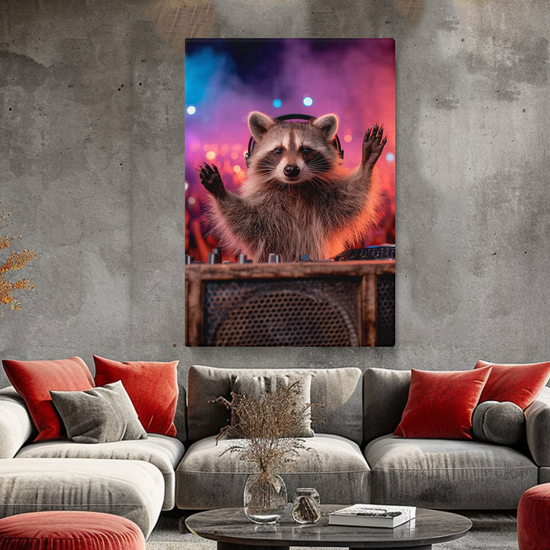 DJ Raccoon Portrait Canvas Prints Artesty