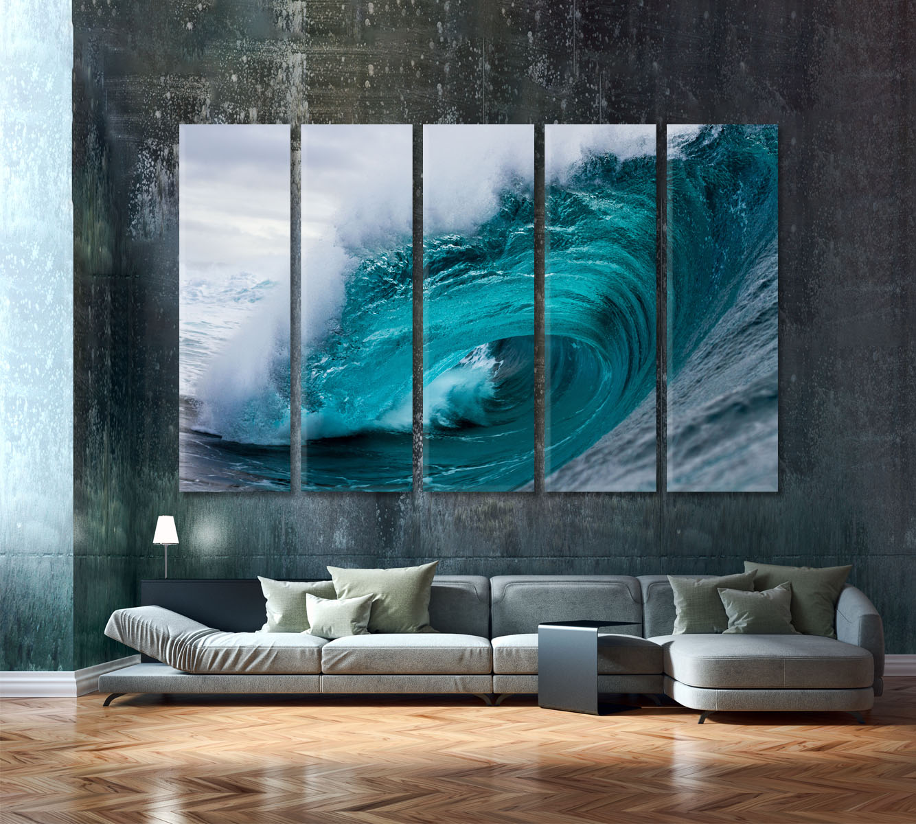 Big Blue Crashing Wave Scenic Impressive Photo Nautical, Sea Life Pattern Art Artesty 5 panels 36" x 24" 