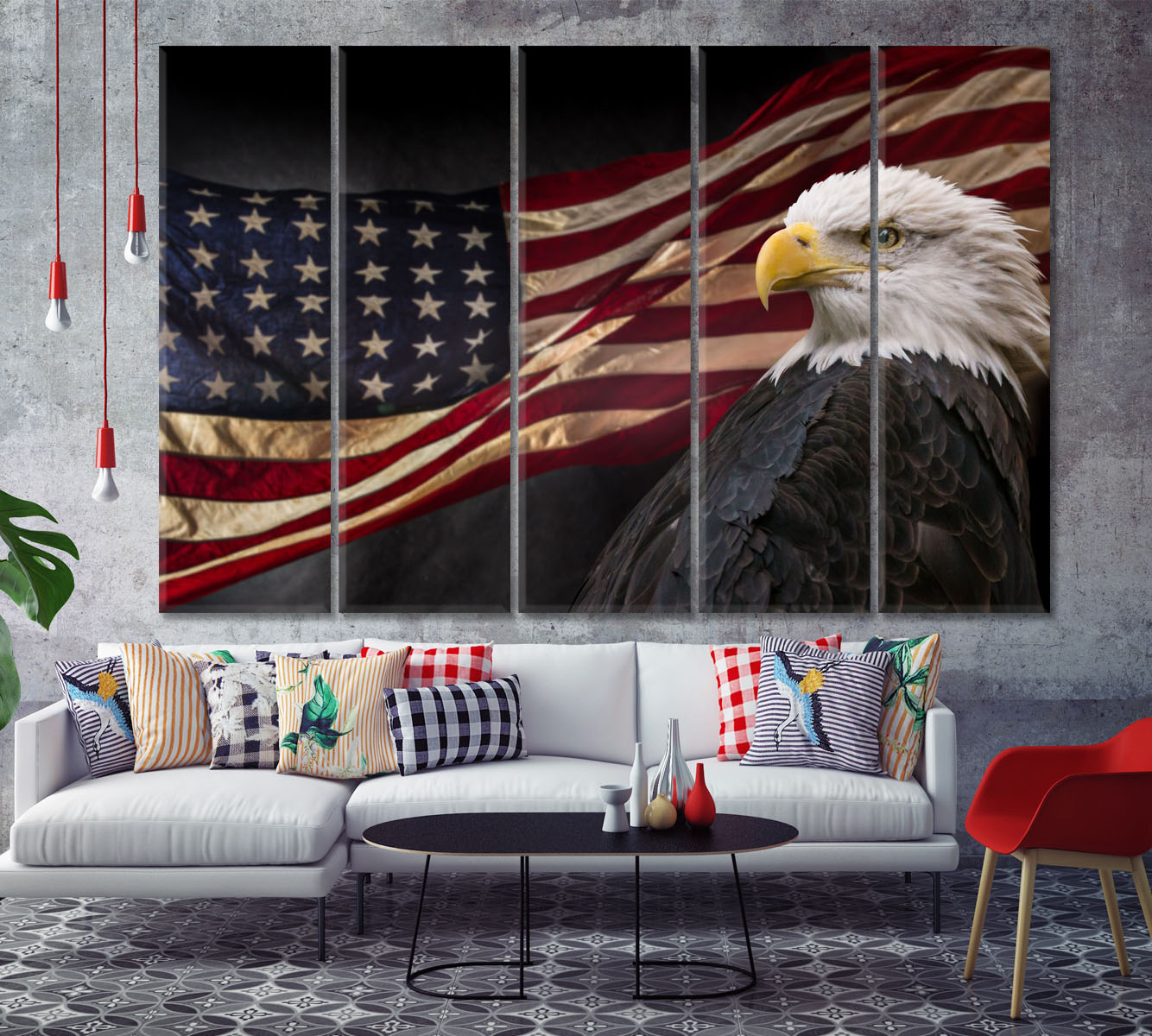 Powerful America Patriotic Symbols Bald Eagle Poster Posters, Flags Giclee Print Artesty 5 panels 36" x 24" 