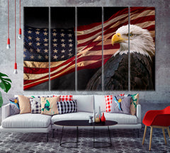 Powerful America Patriotic Symbols Bald Eagle Poster Posters, Flags Giclee Print Artesty 5 panels 36" x 24" 