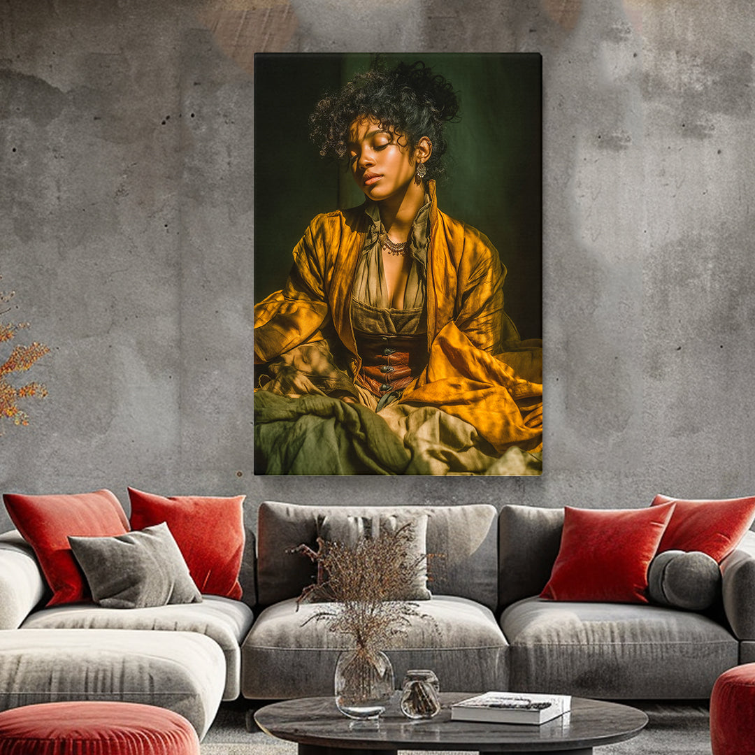 Golden Afro Woman Portrait Wall Decor