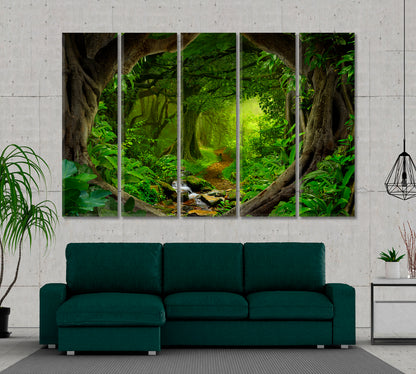 Deep Tropical Jungles Rainforest Poster Tropical, Exotic Art Print Artesty 5 panels 36" x 24" 