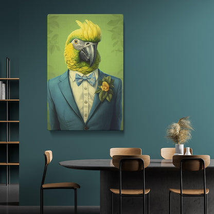 Parrot in Teal Suit and Bow Tie Canvas Prints Artesty