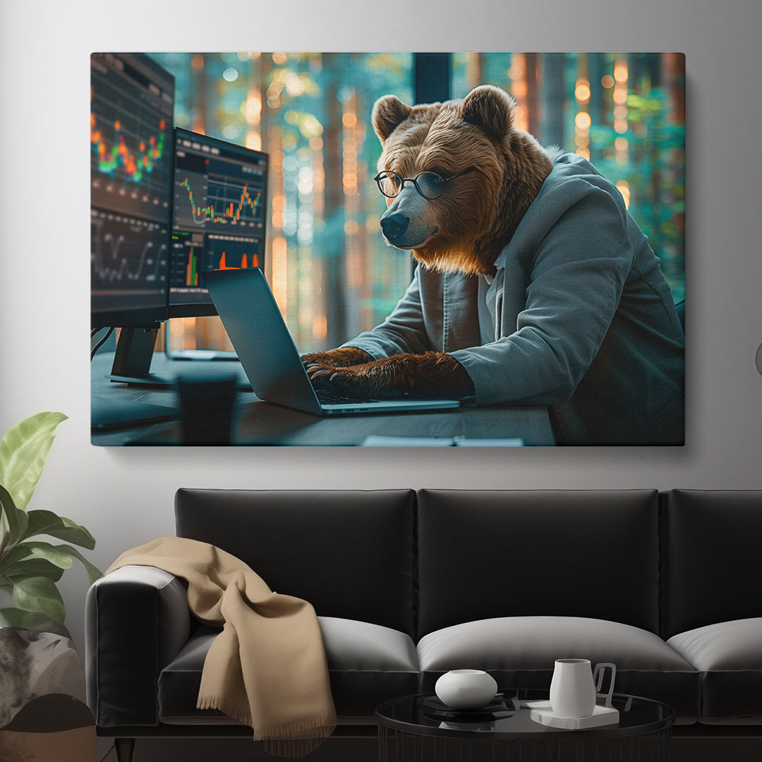Bear Programmer Animals Canvas Print Artesty