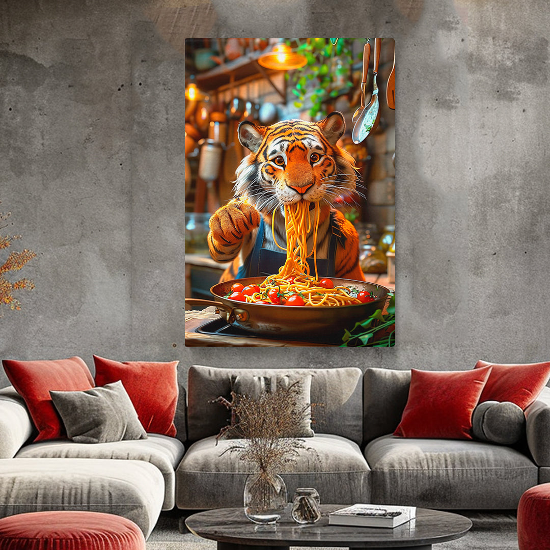 Funny Tiger Eating Cherry Tomato Spaghetti Canvas Prints Artesty