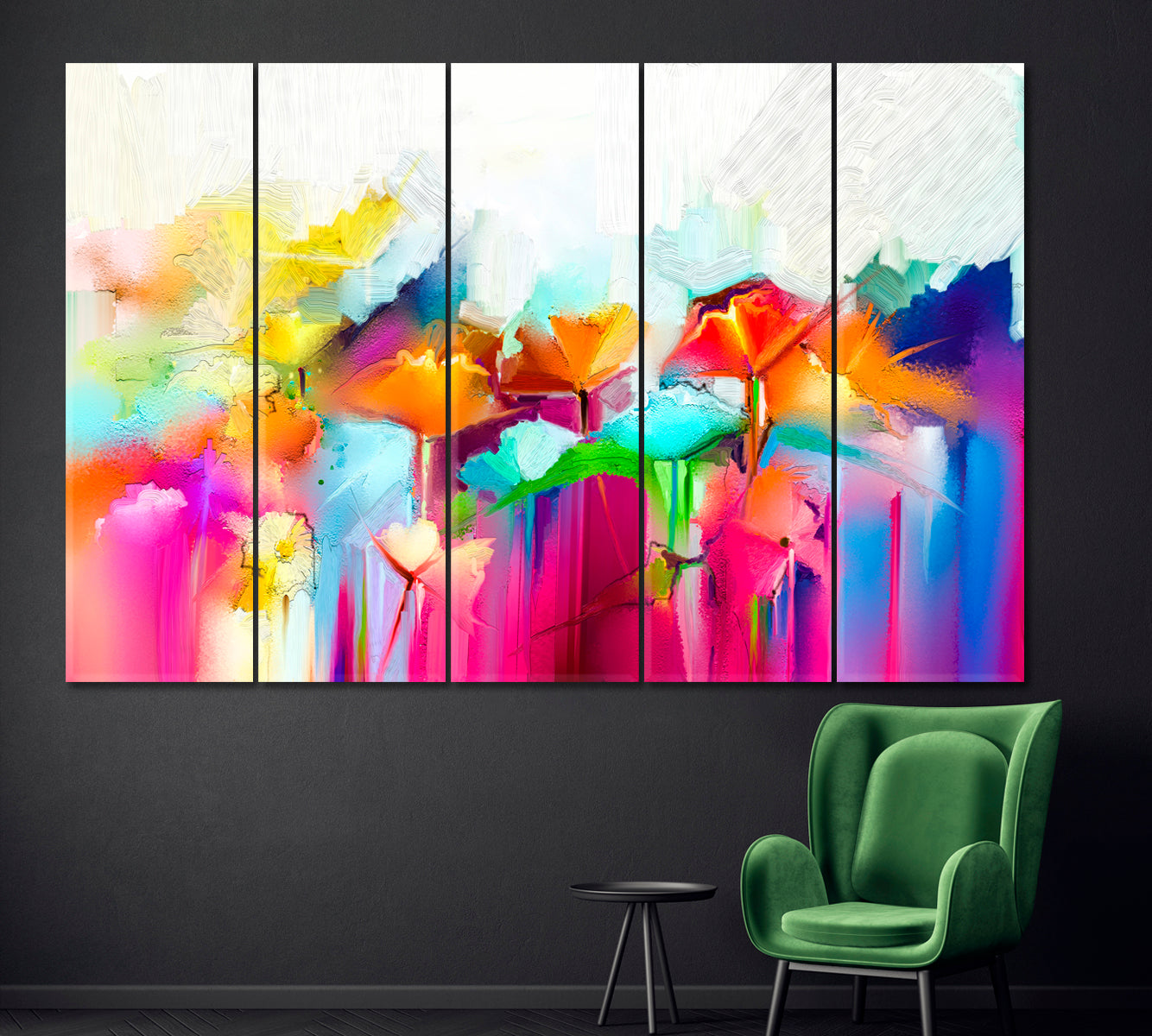 Abstract Flowers Vivid Modern Impressionist Contemporary Art Artesty 5 panels 36" x 24" 