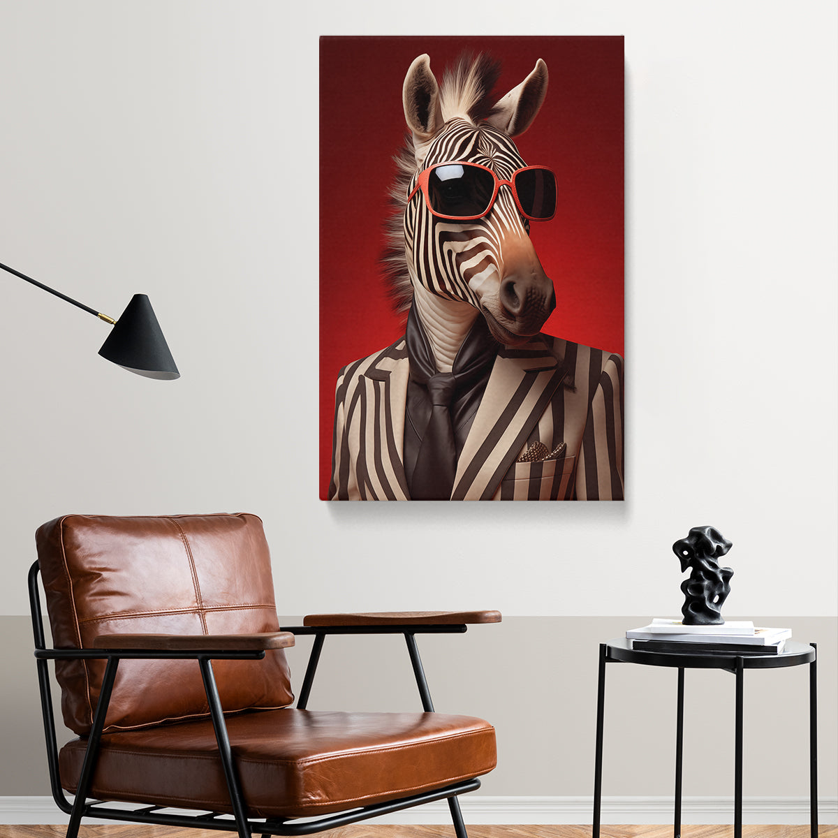 Chic Zebra in Pinstripe Suit, Quirky Animal Art Abstract Art Print Artesty 1 Panel 16"x24" 