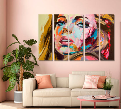 Colorful Emotions Fantasy Woman Portrait Expressionism Contemporary Art Artesty 5 panels 36" x 24" 