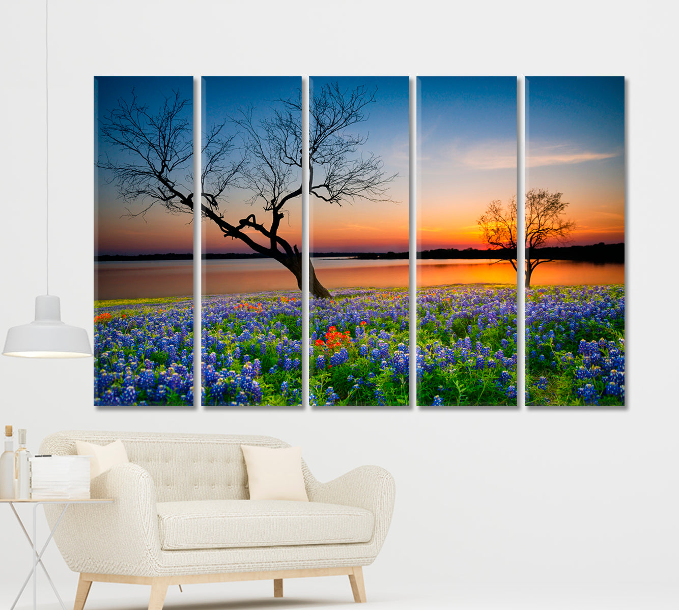 Texas Spring Bluebonnet Cities Wall Art Artesty 5 panels 36" x 24" 