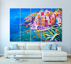 Italy Mediterranean Beautiful View Architecture Poster Cities Wall Art Artesty 5 panels 36" x 24" 