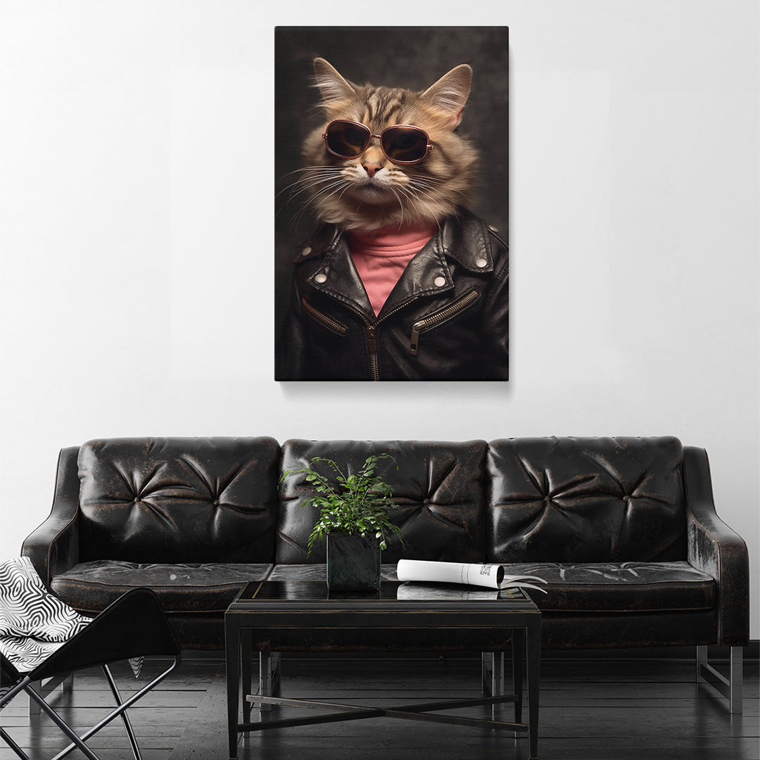 Cool Cat in Leather Jacket Canvas Prints Artesty