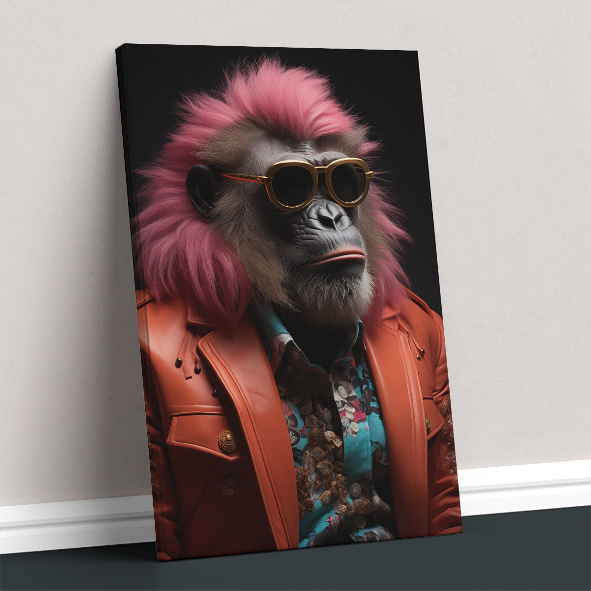 Stylish Monkey in Orange Jacket and Sunglasses Canvas Prints Artesty 1 Panel 16"x24"