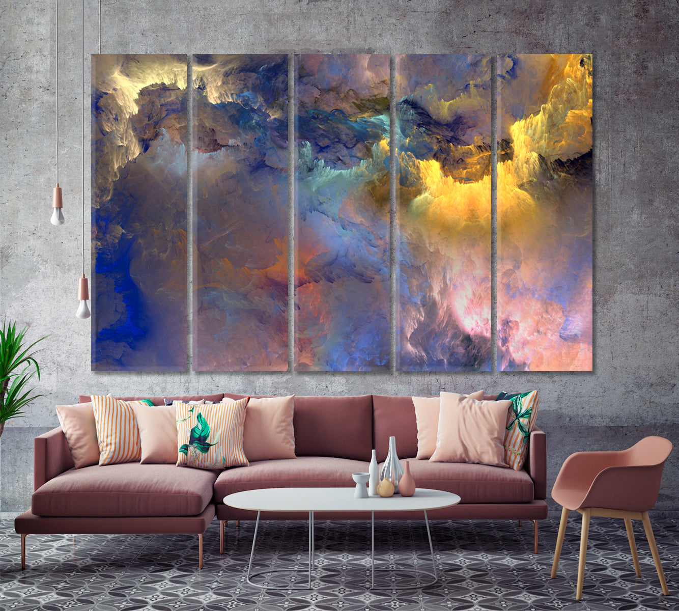Mystical Heaven Amazing Colors Sky Blur Fantasy Cloud Sunlight Contemporary Art Artesty 5 panels 36" x 24" 