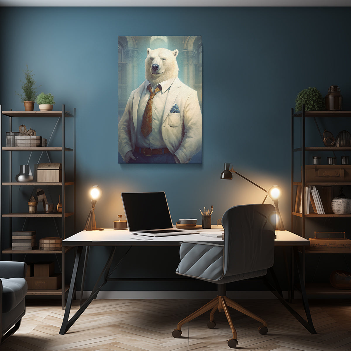 Polar Bear in Suit, Animal Office Decor Canvas Prints Artesty   