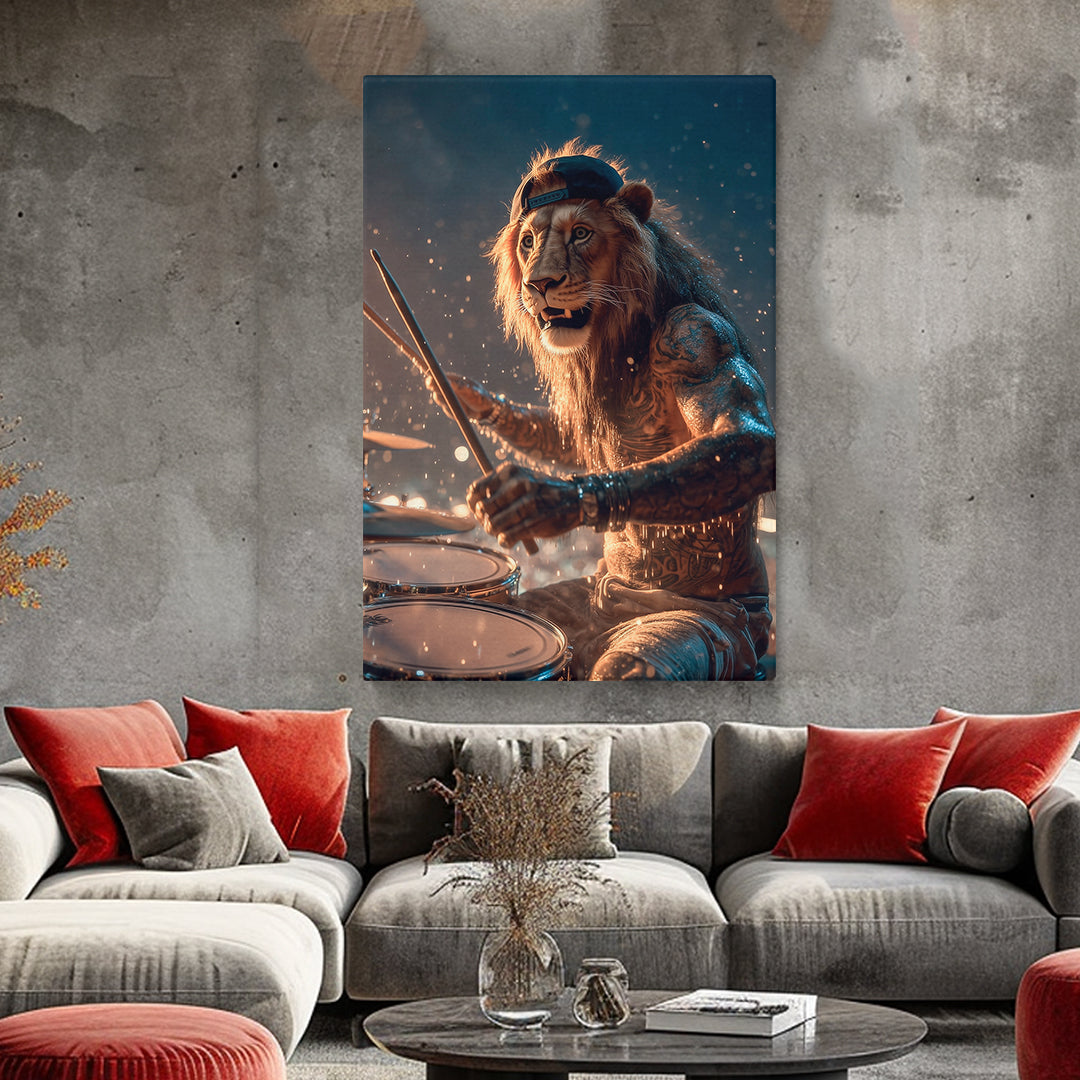 Tattooed Lion Drummer Canvas Prints Artesty