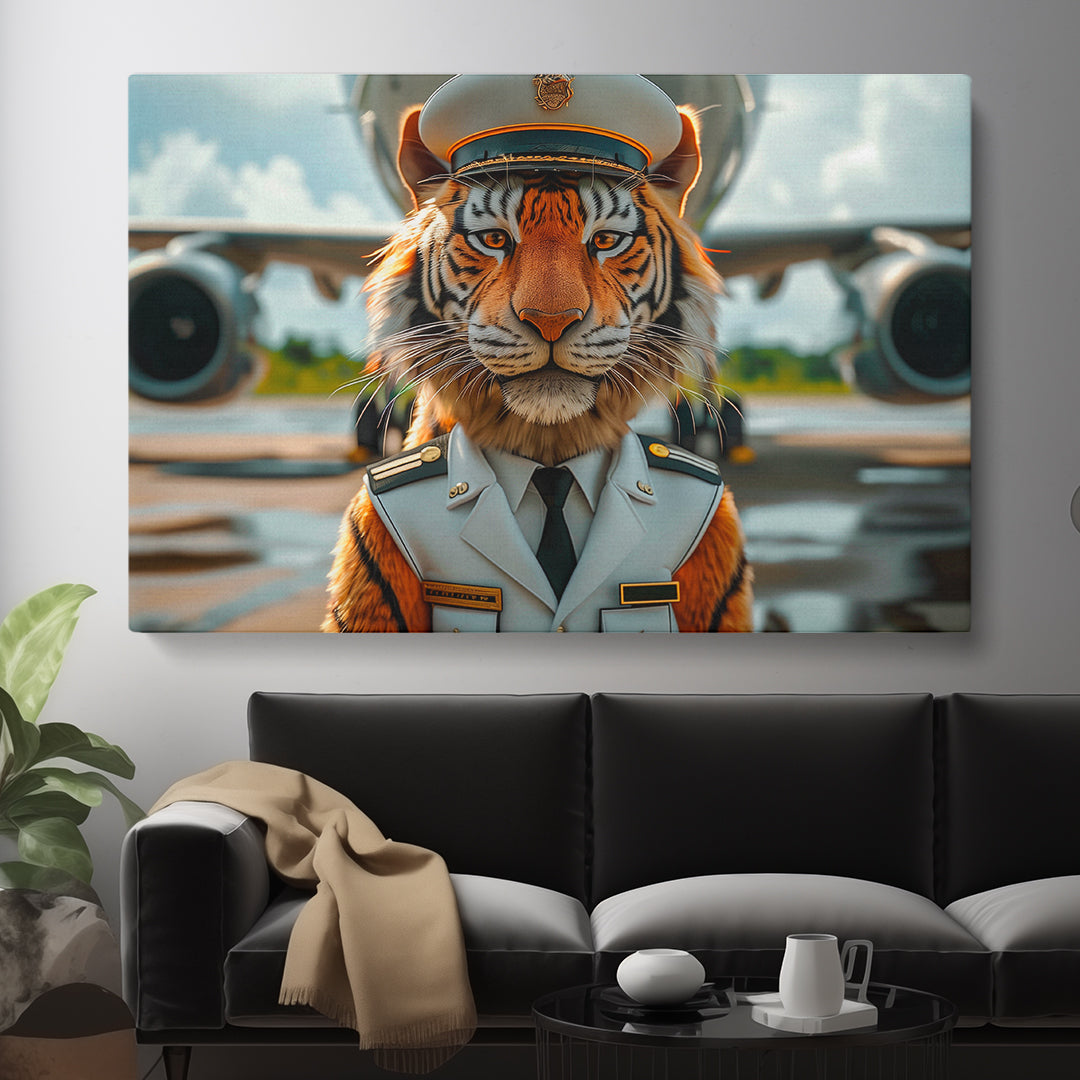 Captain Tiger Pilot Animals Canvas Print Artesty