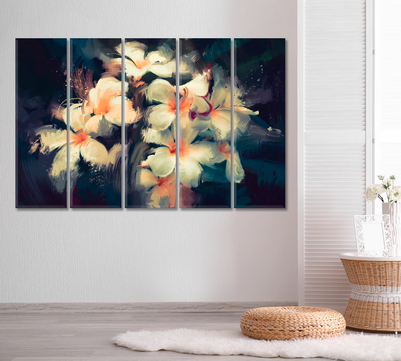 Plumeria Beautiful Flowers Floral & Botanical Split Art Artesty 5 panels 36" x 24" 