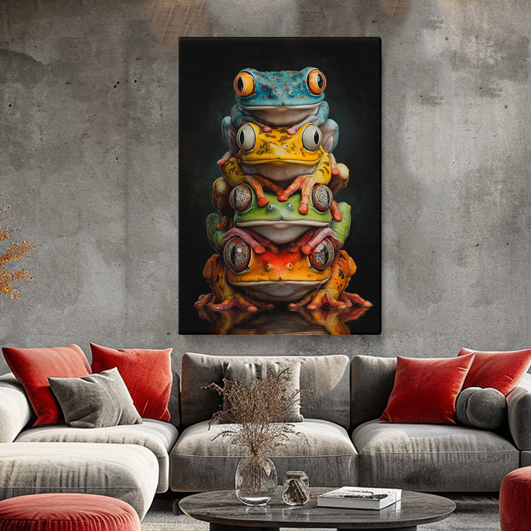 Stacked Colorful Frogs Canvas Prints Artesty