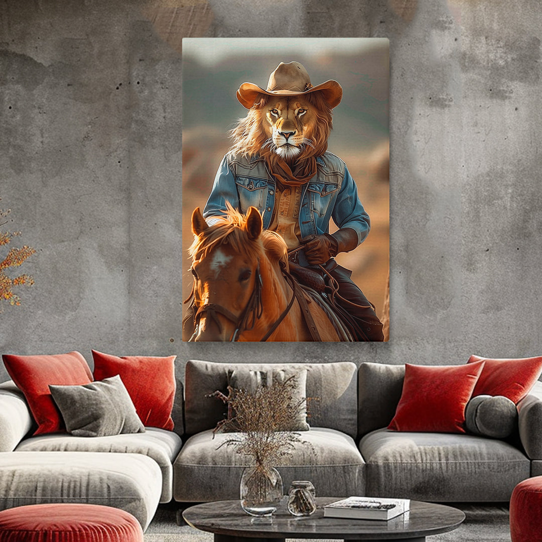 Lion Cowboy Riding Horse Canvas Prints Artesty