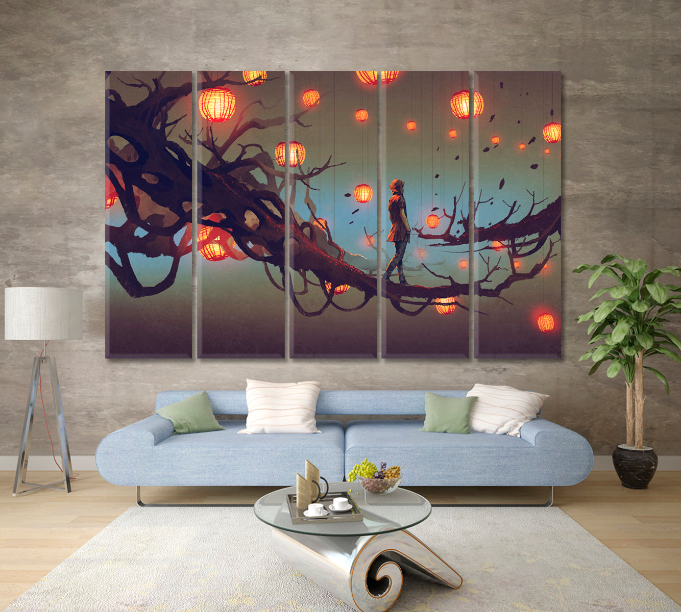 Surreal Night Mystery Tree Contemporary Art Artesty 5 panels 36" x 24" 