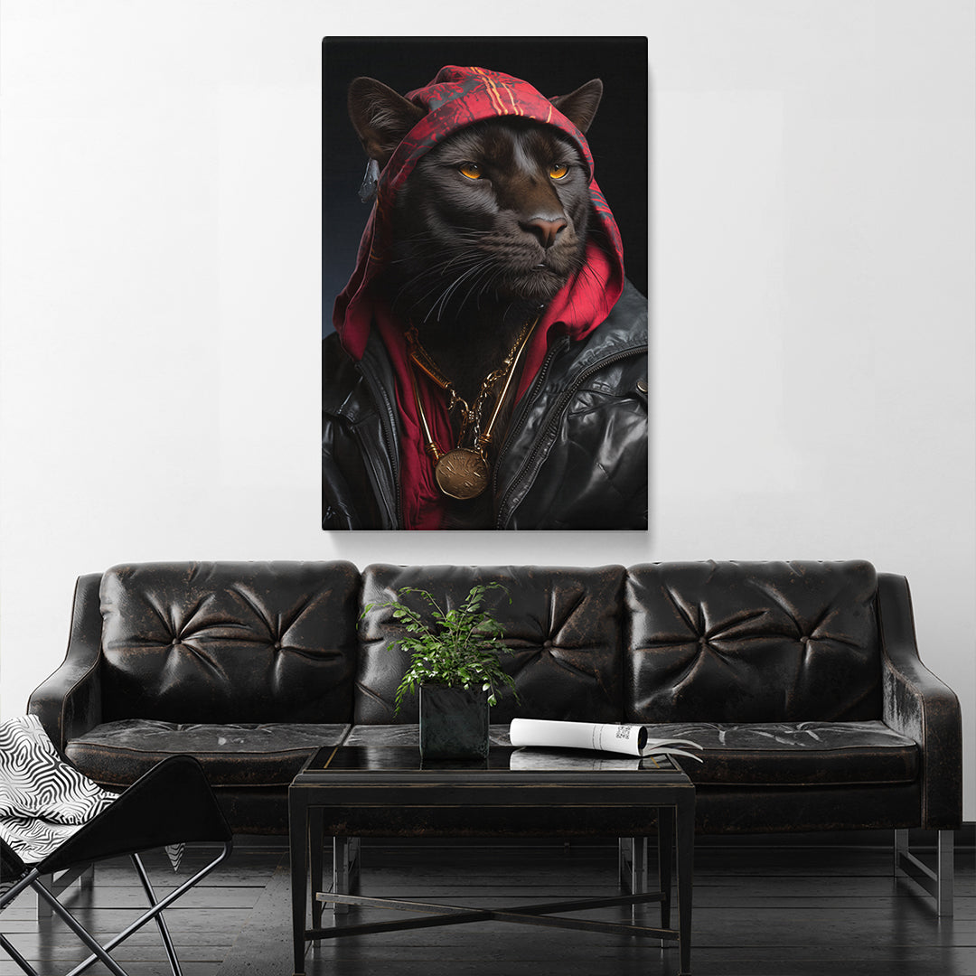 Hip-Hop Style Panther in Hoodie Canvas Prints Artesty