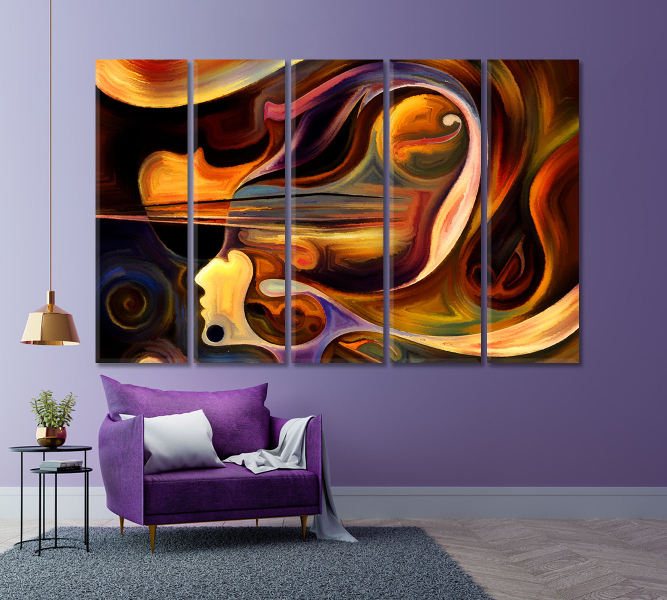 Music Spirituality Abstract Design Colorful Human and Musical Figures Music Wall Panels Artesty 5 panels 36" x 24" 