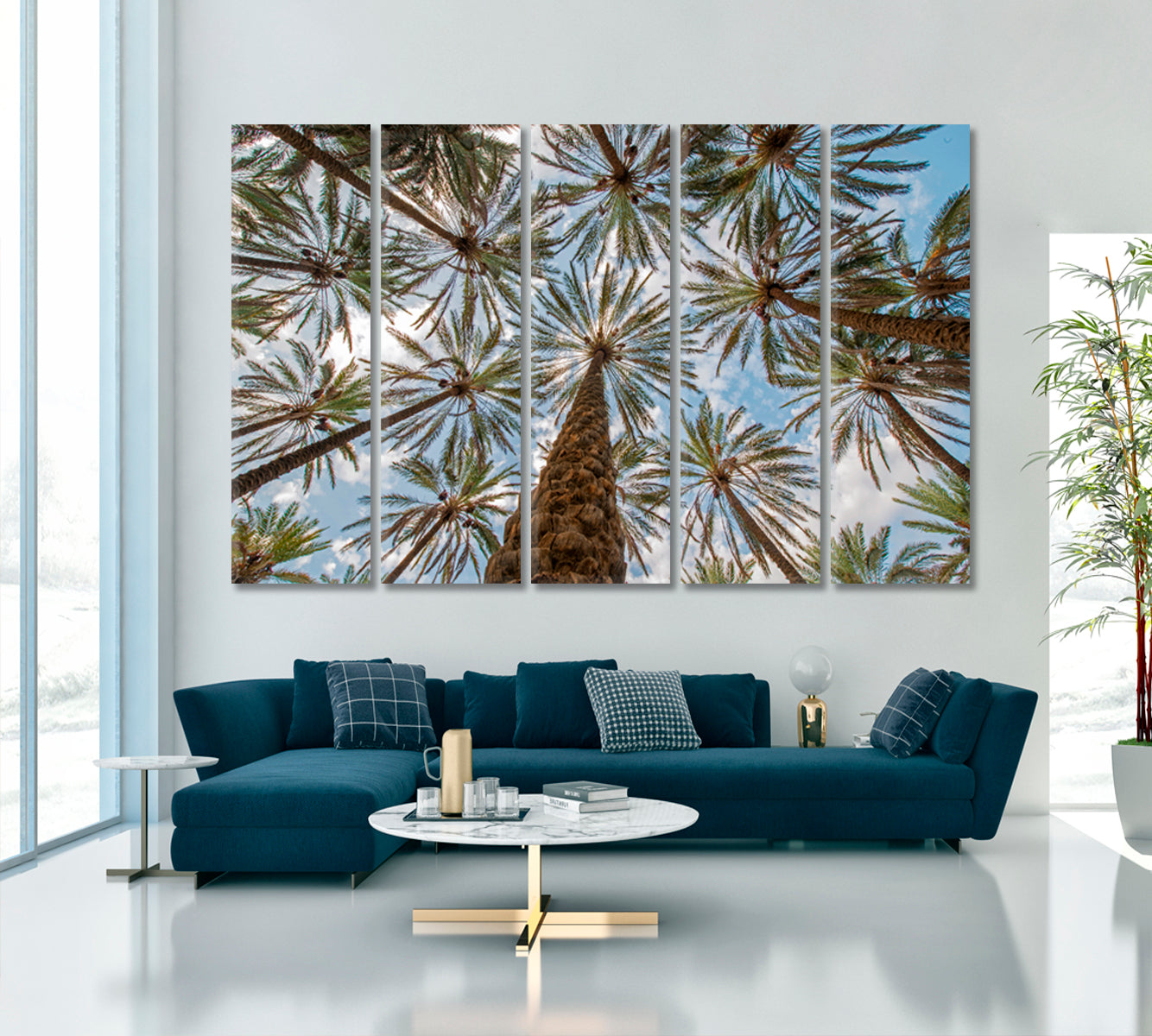 Sky & Tropical Exotic Palms Trees Panorama Tropical, Exotic Art Print Artesty 5 panels 36" x 24" 