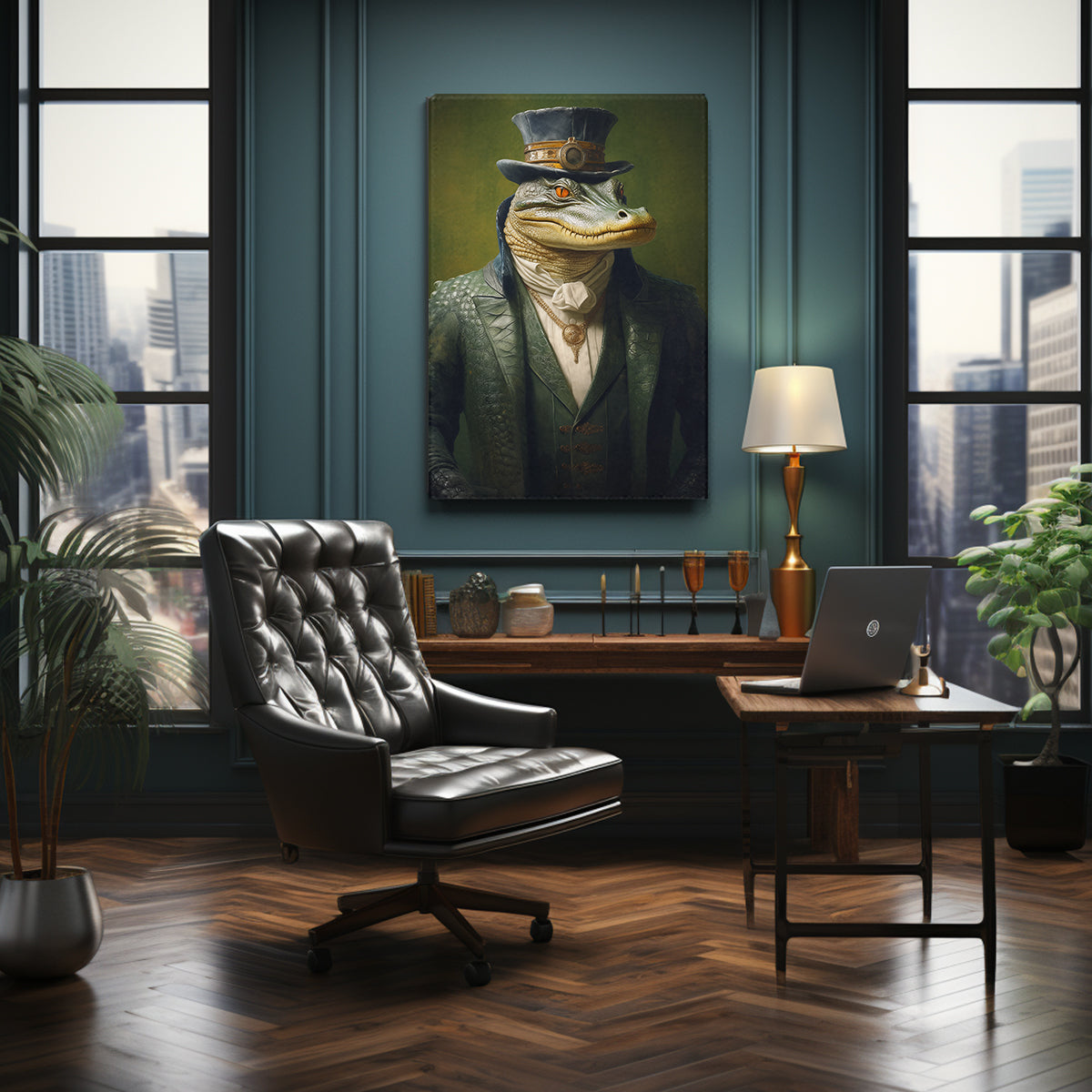 Steampunk Alligator in Green Suit Canvas Prints Artesty