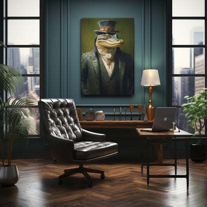 Steampunk Alligator in Green Suit Canvas Prints Artesty