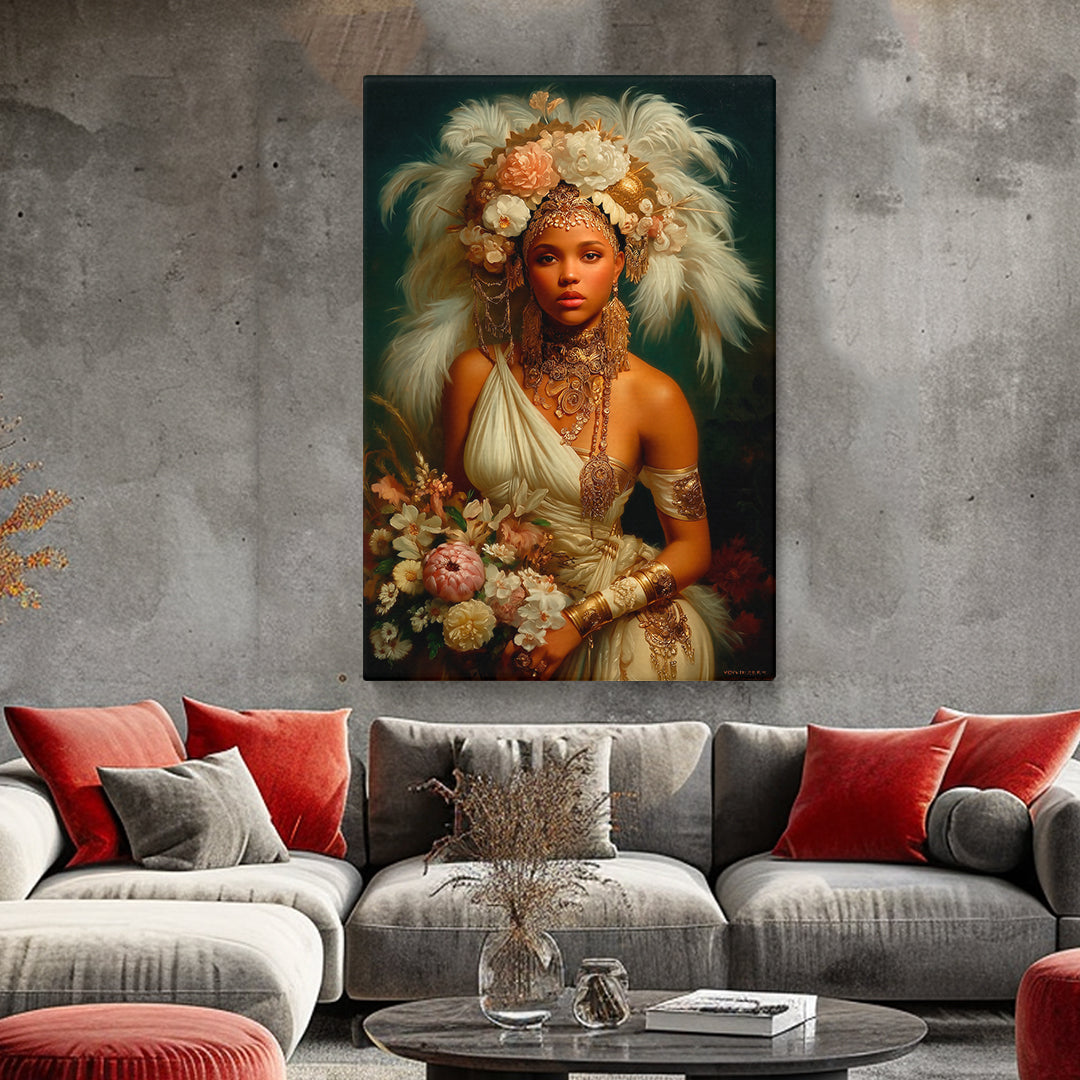 African Women Portrait with Feathers Crown Canvas Prints Artesty