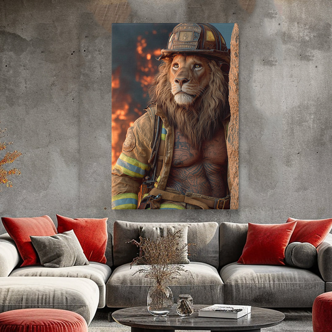 Lion Firefighter Heroic Animal Canvas Prints Artesty