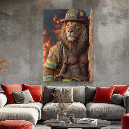 Lion Firefighter Heroic Animal Canvas Prints Artesty