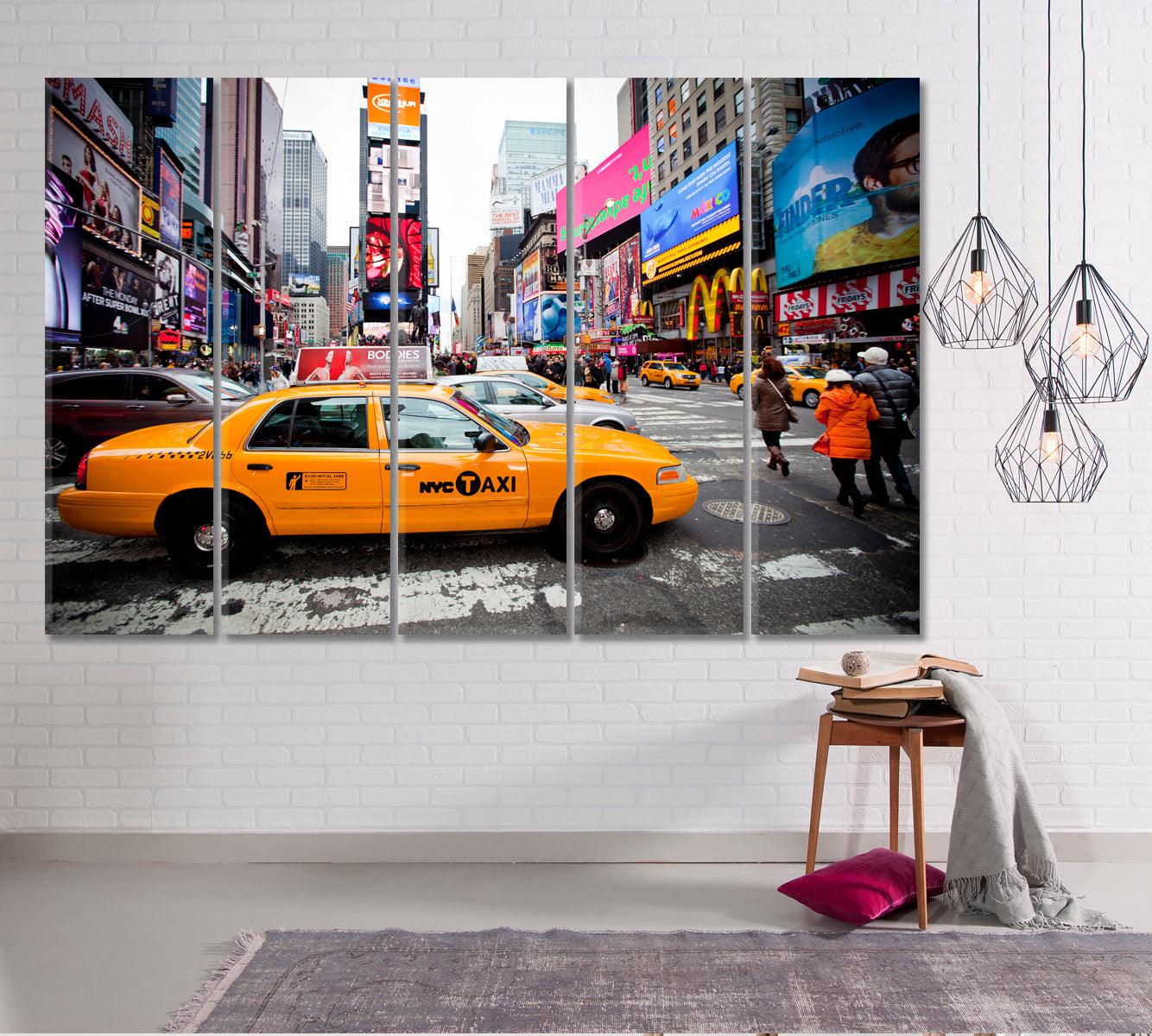 URBAN New York City Street Time Square Yellow Cab Abstract Art Print Artesty 5 panels 36" x 24" 