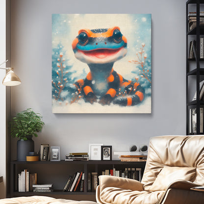 Smiling Salamander in Snow Contemporary Art Artesty 1 Panel 12"x12"