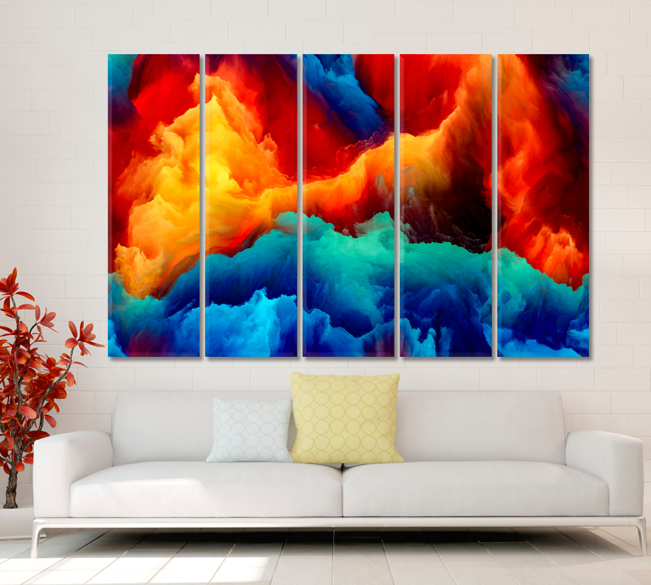 Misty Clouds Vibrant Flow Abstract Nebula Colorful Lightning Sky Skyscape Canvas Artesty 5 panels 36" x 24" 