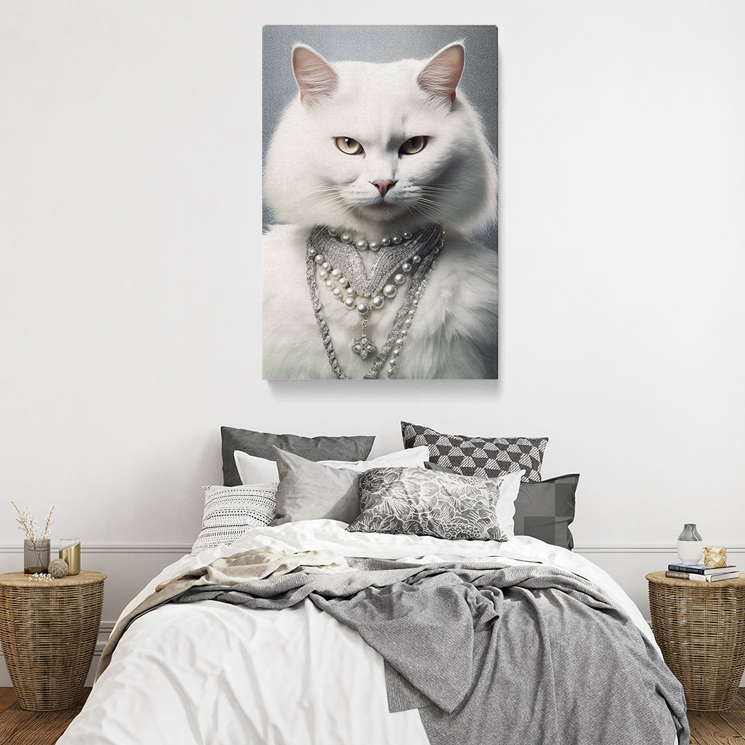 Majestic White Cat with Pearls Canvas Prints Artesty   