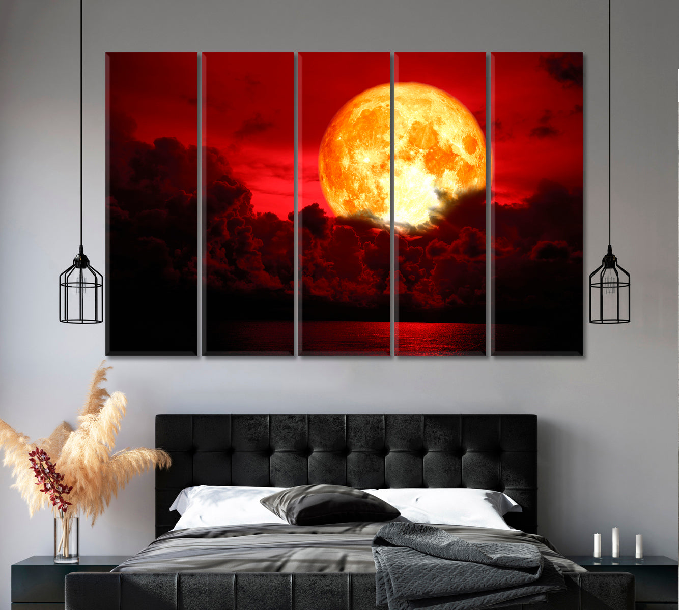 Eclipse Full Blood Moon Fabulous Landscape Scenery Landscape Fine Art Print Artesty 5 panels 36" x 24" 