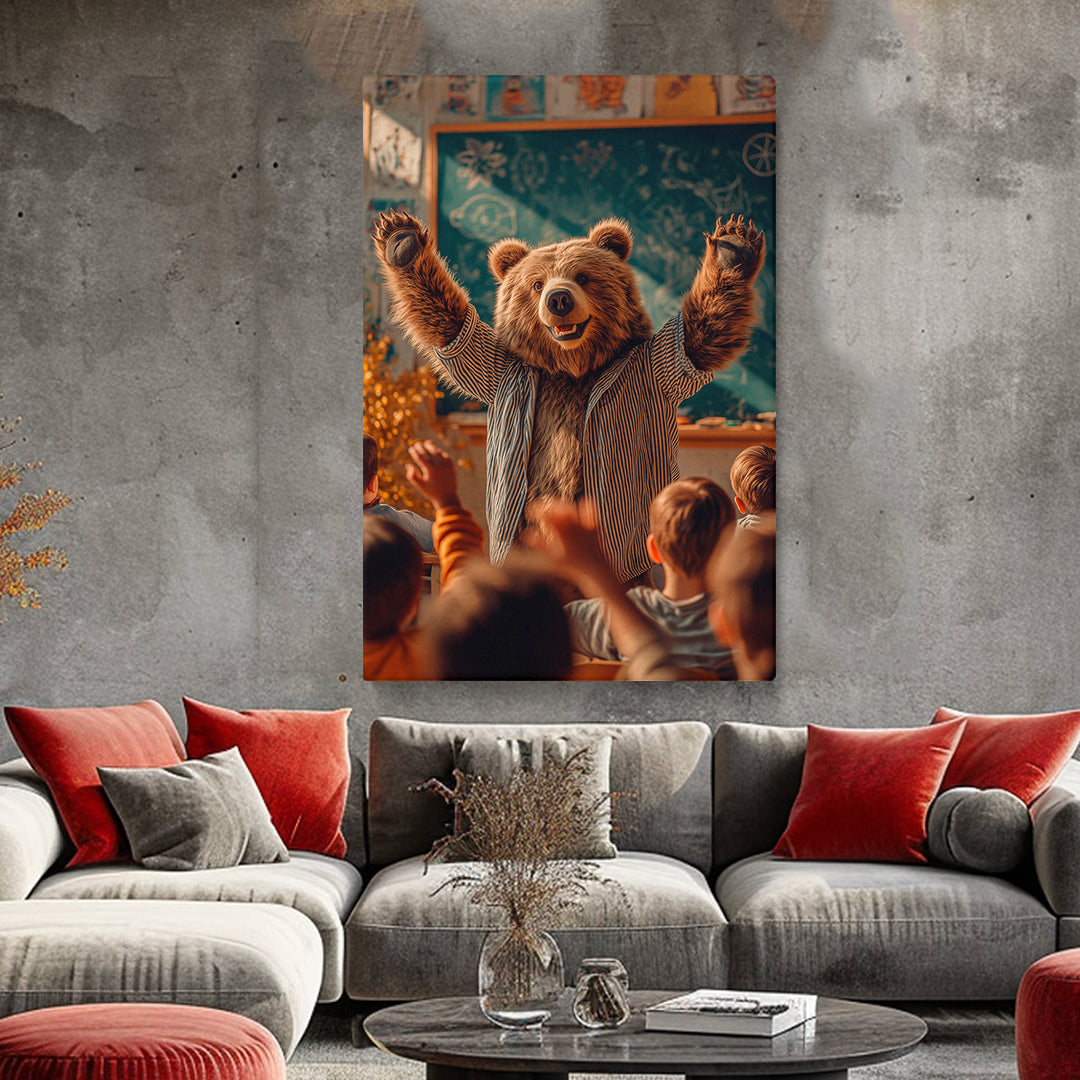 Happy Bear Teacher in Classroom Canvas Prints Artesty