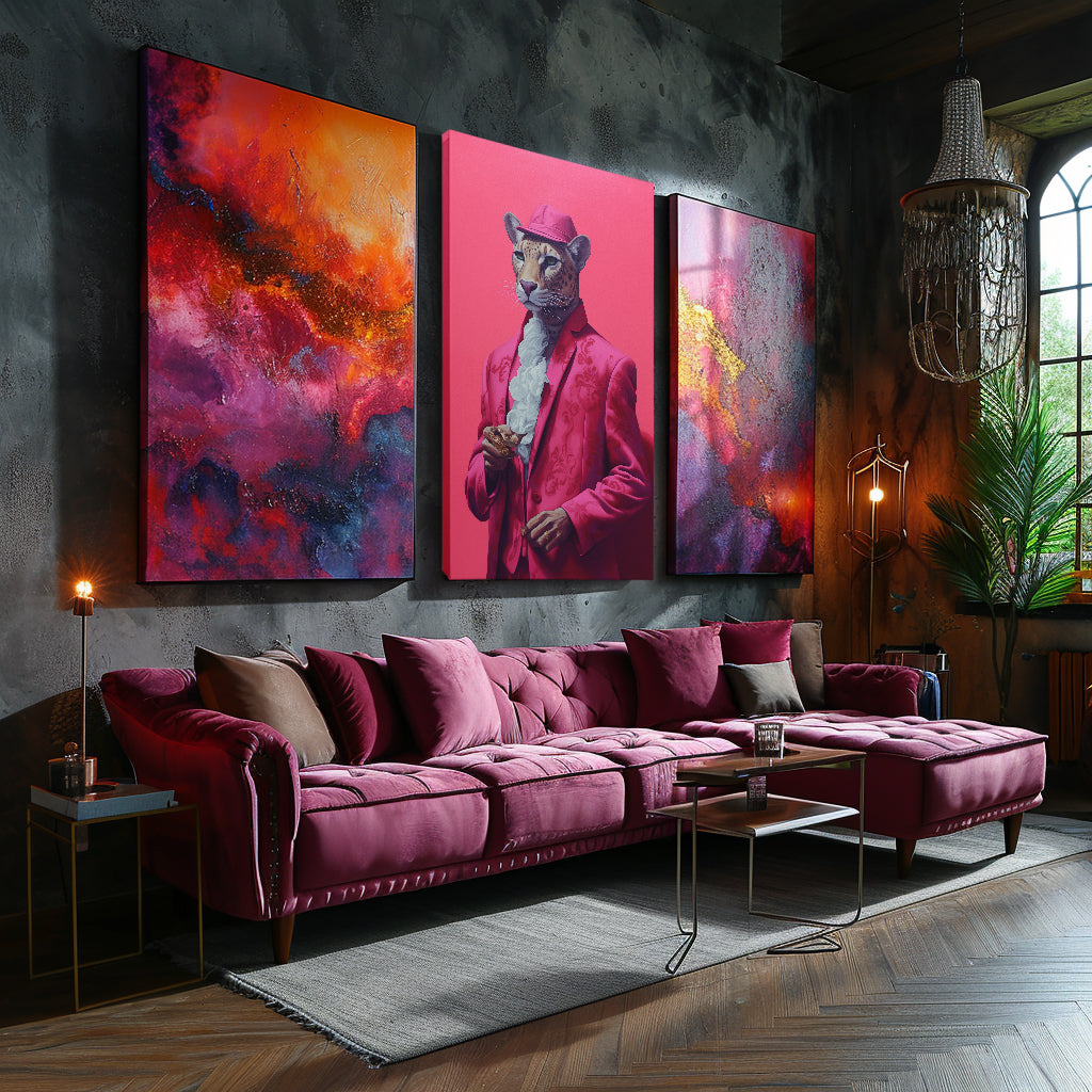 Leopard in Pink Suit and Cap Canvas Prints Artesty